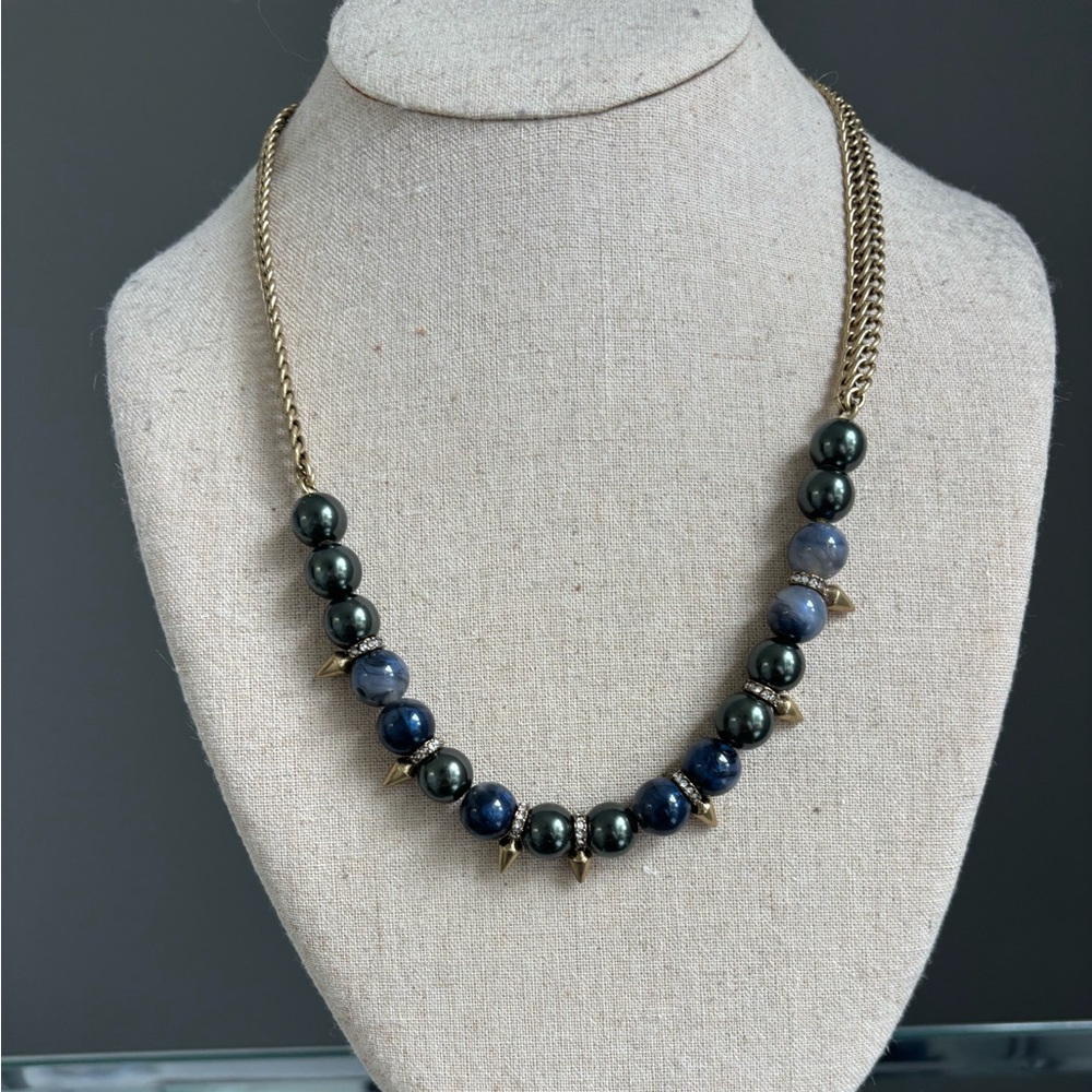 Stella&Dot Renegade Pearl Beaded Necklace  |Elegant Gold and Blue